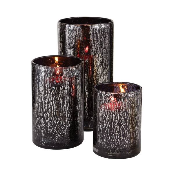 Titan Lighting Black Mercury Drip Glass Hurricane Candle Holders (Set of 3)