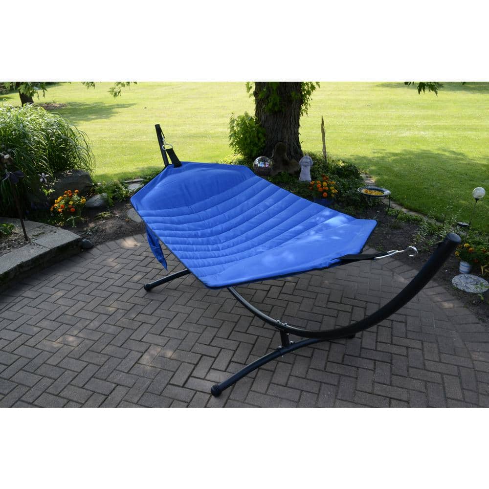 Vibrant Blue Olefin Fabric Hammock with Steel Arc Stand