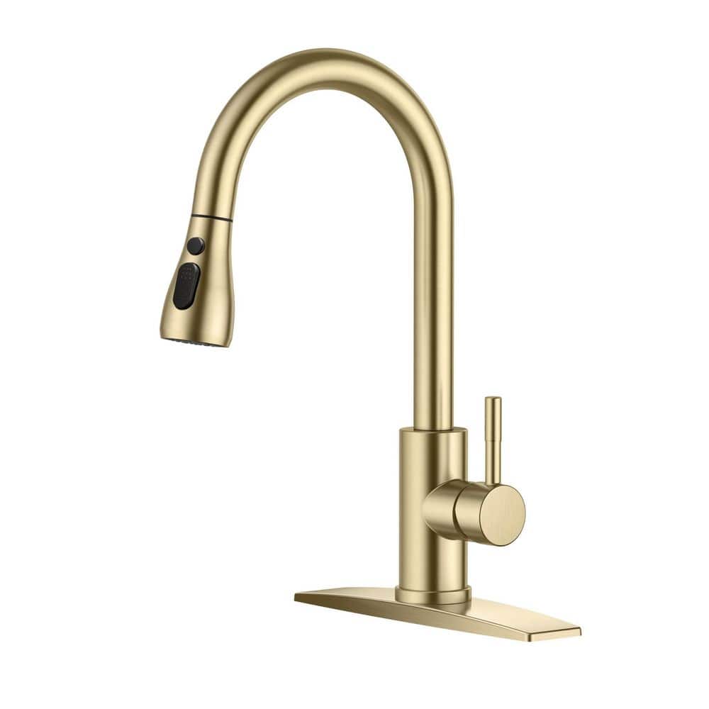 1-Piece High Arc Single Handle Kitchen Faucet Include Pull Down Sprayer in Glod with Brushed Nickel Finish price history on PriceWatchPro