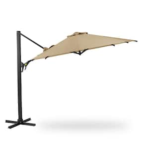 11 ft. Round Aluminum Outdoor Patio Offset Cantilever Umbrella with 360° Rotation And Tilt Adjustment in khaki