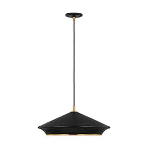 Stanza 24 in. W x 9.75 in. H 1-Light Midnight Black Transitional Grand Pendant Light with Steel Shade