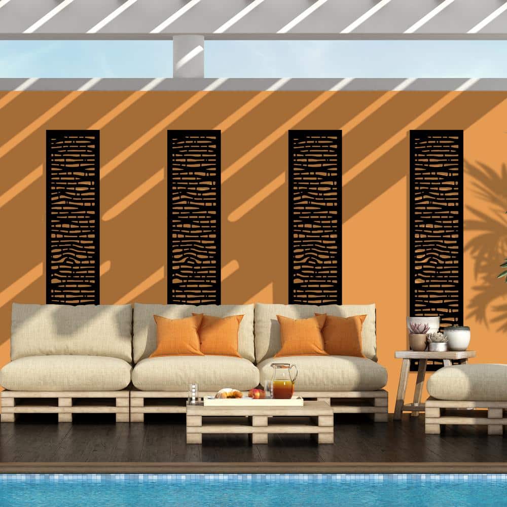 Decorative Black Galvanized Steel Privacy Panel, 16" x 72"