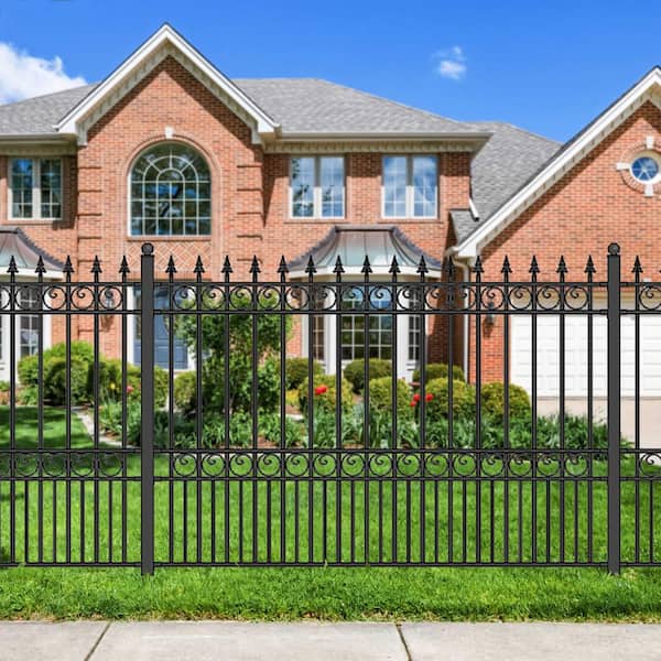 London Style 5 ft. x 8 ft. Black Iron Fence Panel