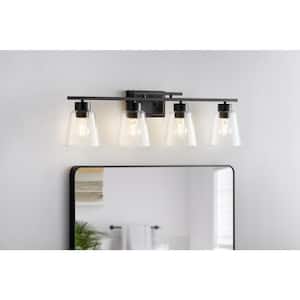 Abbedale 32.5 in. 4-Light Black Bathroom Vanity Light Fixture with Clear Glass Shades