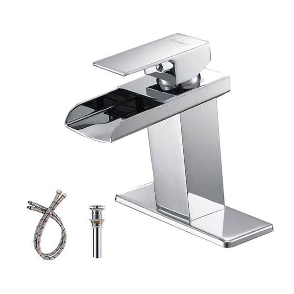 Unbranded Single Handle Single Hole Bathroom Faucet Waterfall with Deck Plate Pop Up Drain in Chrome