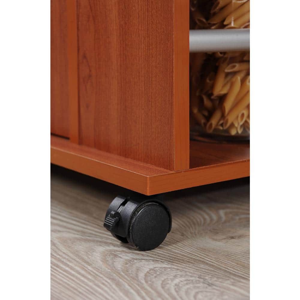 Cherry Wood Kitchen Cart with 3-Shelf Spice Rack and Storage