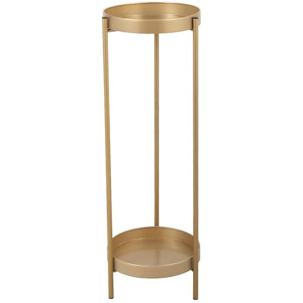 AULEDIO 12 in. x 12 in. x 35.4 in. Indoor/Outdoor GoldMetal Plant Stand 2 Potted Plant Shelf Display Holder 2-Tier