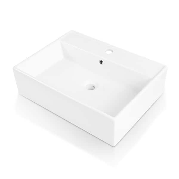 Sinber Matte Stone Composite 23-in x 17-in Rectangular Ceramic Bathroom Vanity Vessel Sink Scratch Resistant in White