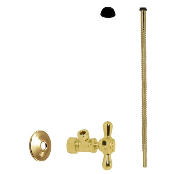 Westbrass 5/8 in. O.D. x 3/8 in. O.D. Comp. Outlet x 15 in. Corrugated Supply Line Kit with Cross Handle, Polished Brass