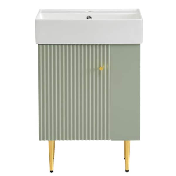 Cesicia 21.6 in. W x 12.2 in. D x 33.9 in. H Freestanding Bath Vanity in Green with White Ceramic Top and Right Side Storage