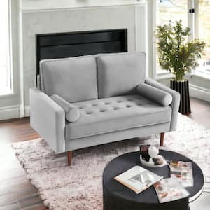 57 in. Gray Solid Velvet 2-Seater Loveseat