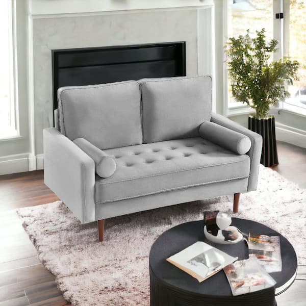 HomeRoots 57 in. Gray Solid Velvet 2-Seater Loveseat