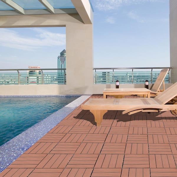 Tidoin Outdoor 1 ft. x 1 ft. Composite Interlocking Tile Deck Tile in Mahogany(20 Per Box)