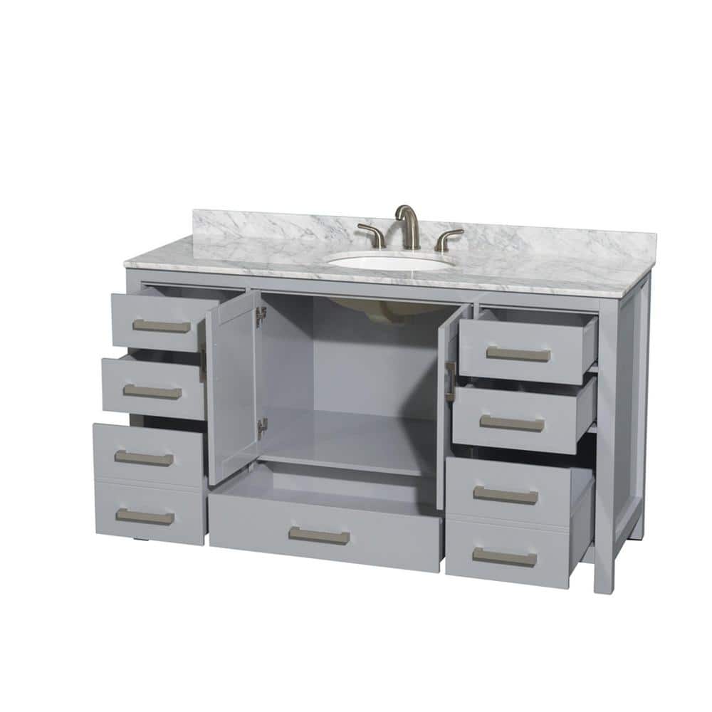 Sheffield 60" Gray Freestanding Single Bathroom Vanity with Marble Top