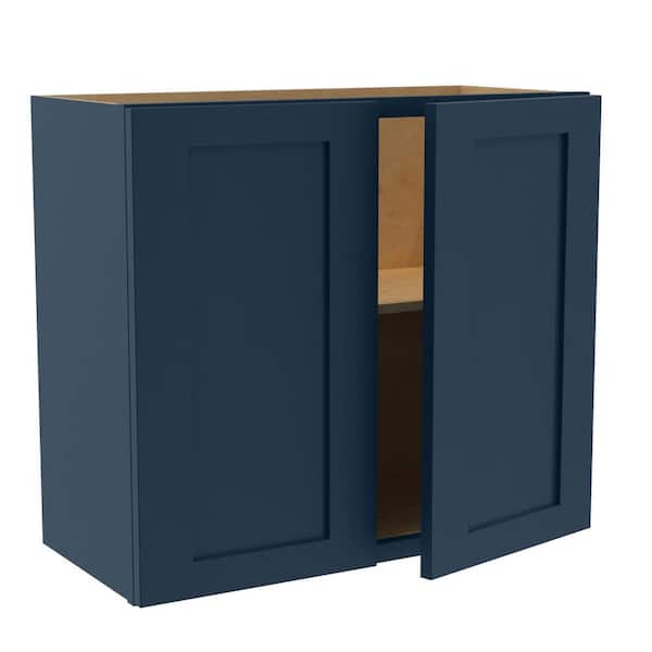 Home Decorators Collection Newport 27 in. W x 12 in. D x 24 in. H Assembled Plywood Wall Bridge Kitchen Cabinet in Mythic Blue with Soft Close