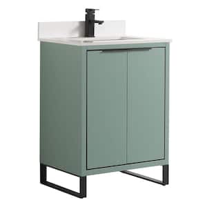 Opulence 24 in. W x 18 in. D x 33.5 in H. Bath Vanity in Mint Green with White Single sink Top