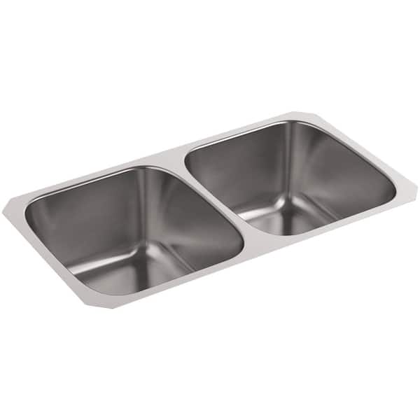 KOHLER Ballad Undermount Stainless Steel 31.5 in. Double Bowl Kitchen Sink with Bellera Kitchen Faucet