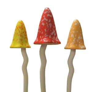 English Garden Glazed Ceramic Shades of Summer Multi-Color Tinkling Toadstools Decorative Garden Stakes (3-Piece Set)