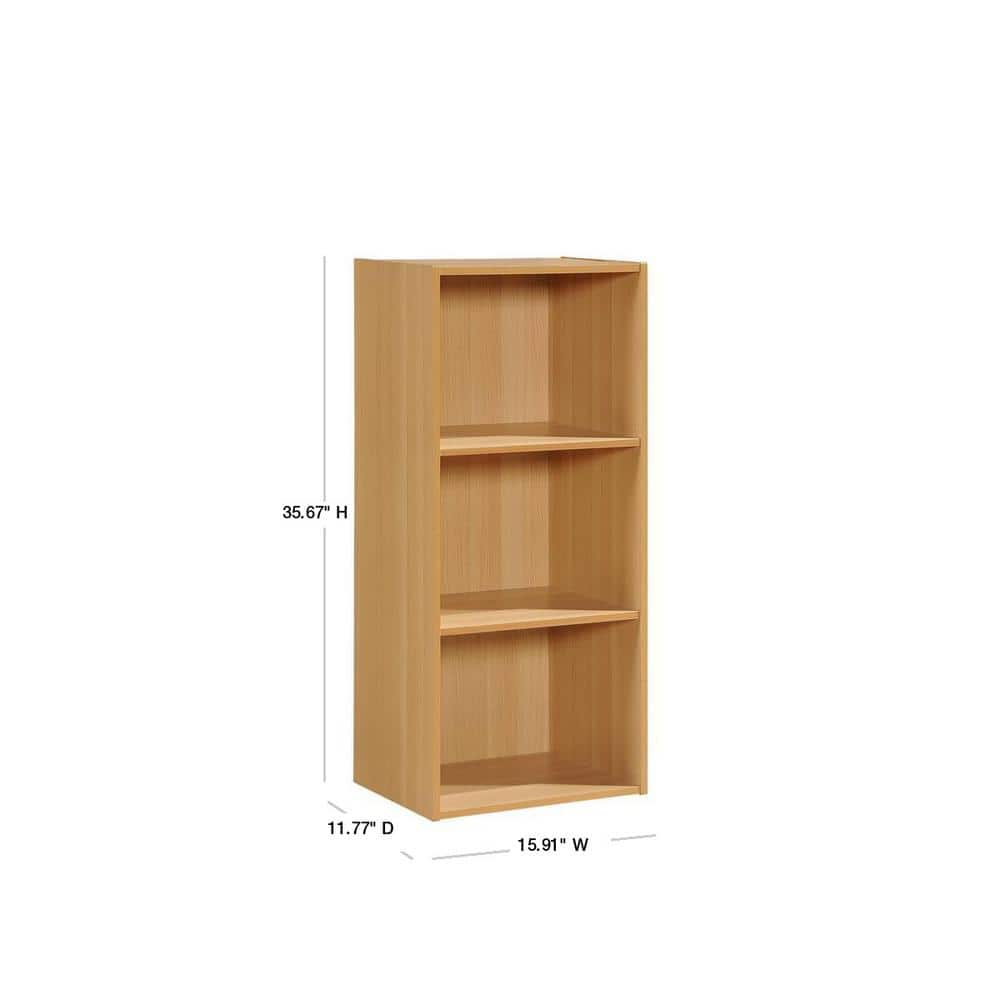 Beechwood 3-Shelf Multipurpose Bookcase with Enclosed and Open Cubes