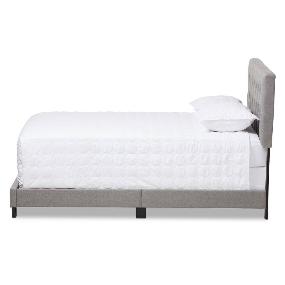 Light Gray Tufted Upholstered Full Bed with Wood Frame