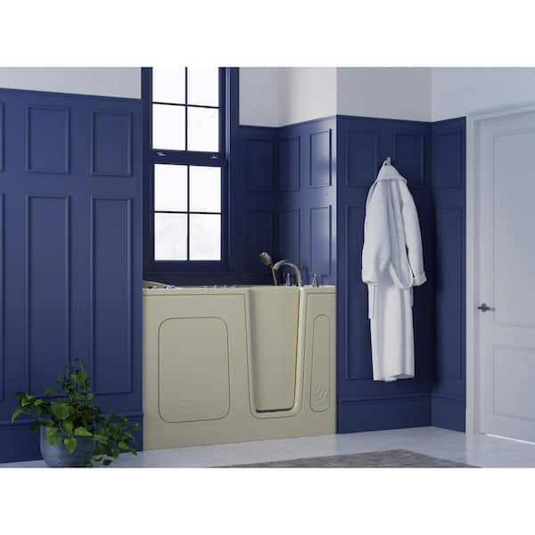 HD Series 54 in. Right Drain Quick Fill Walk-In Whirlpool Bath Tub with Powered Fast Drain in Biscuit