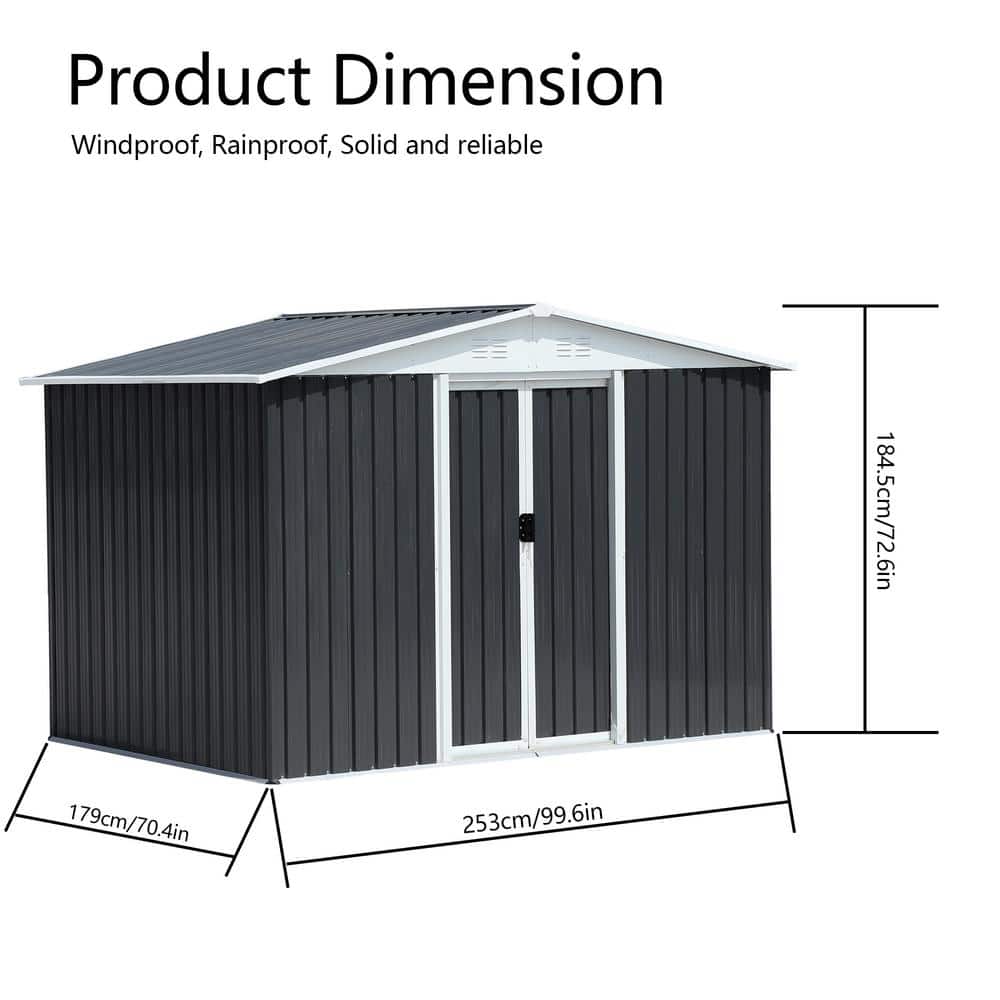 Gray 8 x 6 ft. Metal Storage Shed with Sliding Door