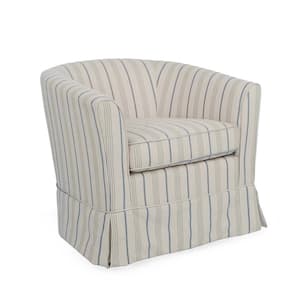 Glouster White/Blue Stripe Modern Swivel Club Chair