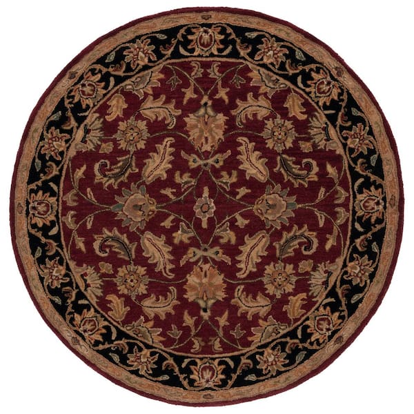 Safavieh Heritage Red Black 6 Ft. X 6 Ft. Round Border Floral Antique 