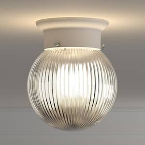 1-Light White Flush Mount with Clear Ribbed Glass