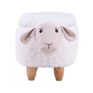 White Fabric Sheep Plush Animal Storage Kids Ottoman