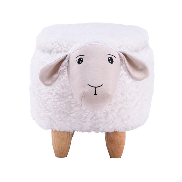 Home 2 Office White Fabric Sheep Plush Animal Storage Kids Ottoman
