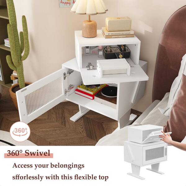 FUFU&GAGA White 2-Shelf 18.9 in. W Robot-Shaped Nightstand, Kids