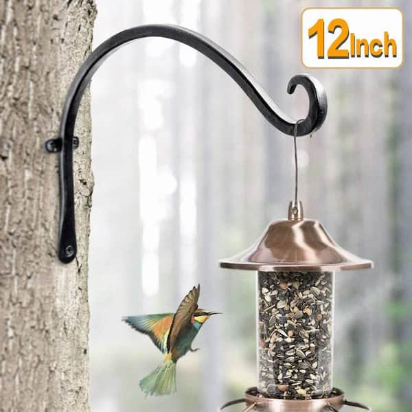 OGETFUUR 12 in. Outdoor Hanging Plant Hanger, Wall Hooks Plant Bracket Hook for Hanging Flower Baskets, Black (2-Pack)