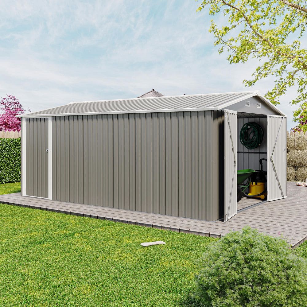 10 ft. W x 14 ft. D Metal Outdoor Storage Shed w/3 Lockable Doors