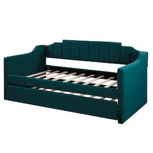 Upholstered Twin Size Wood Foam Daybed with Trundle(Green)
