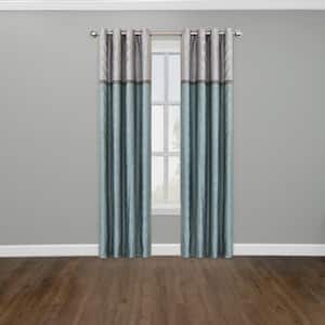 Arno Thermalayer Blue Polyester Color Block 52 in. W x 63 in. L Noise Cancelling Grommet Blackout Curtain