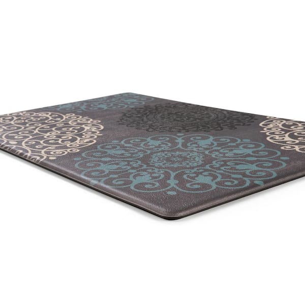 Gray 18 in. x 30 in. Contemporary Modern Floral Anti Fatigue Standing Mat