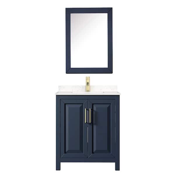 Wyndham Collection Daria 30 in. W x 22 in.D Single Vanity in Dark Blue w/ Cultured Marble Vanity Top in Light-Vein Carrara w/ Basin&Med Cab