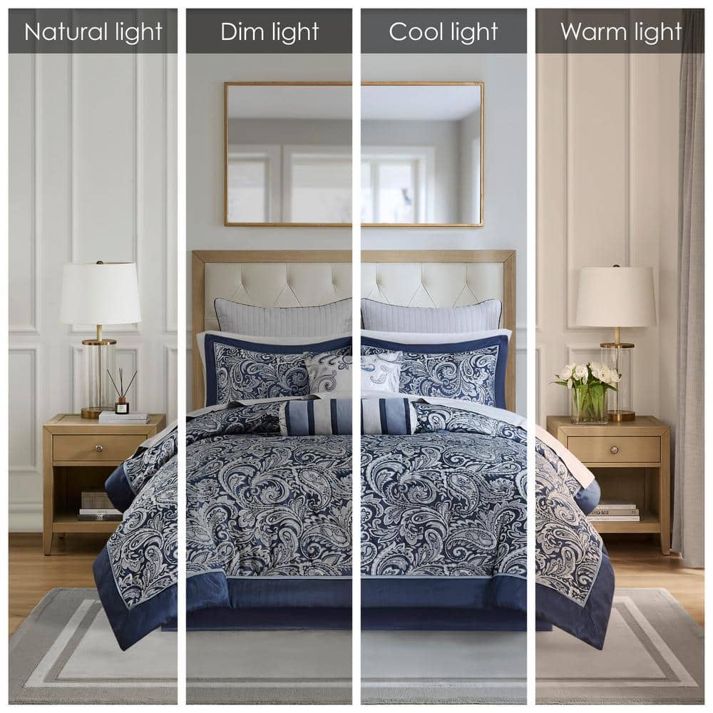 Navy Jacquard Cotton Queen 12-Piece Bedding Set
