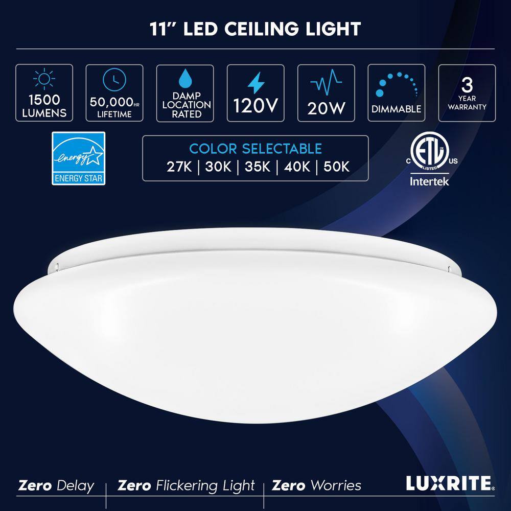 White 11-Inch Round LED Flush Mount Ceiling Light