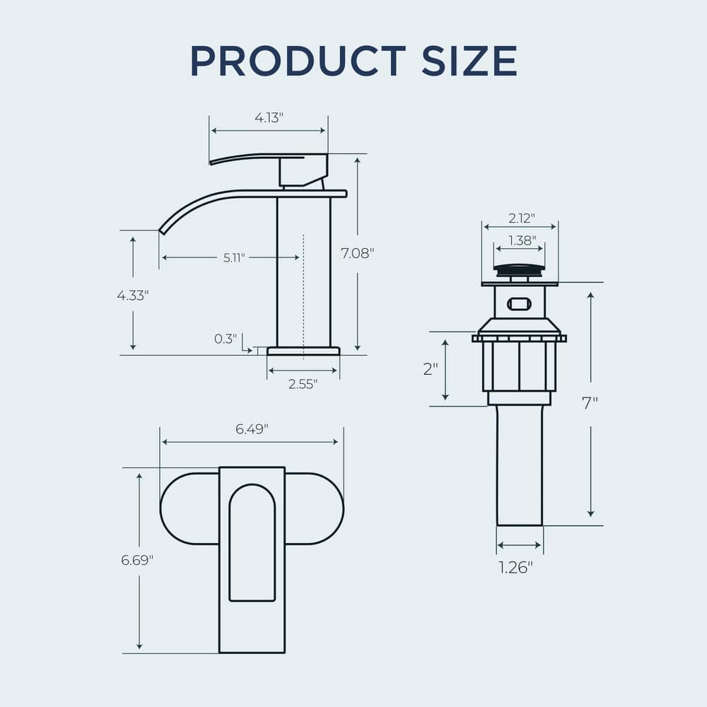 Chrome Single Handle Waterfall Bathroom Faucet with Pop-Up Drain
