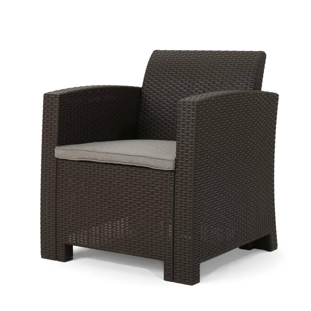 Outdoor Faux Wicker Club Chairs with Light Grey Water Resistant Cushions fo