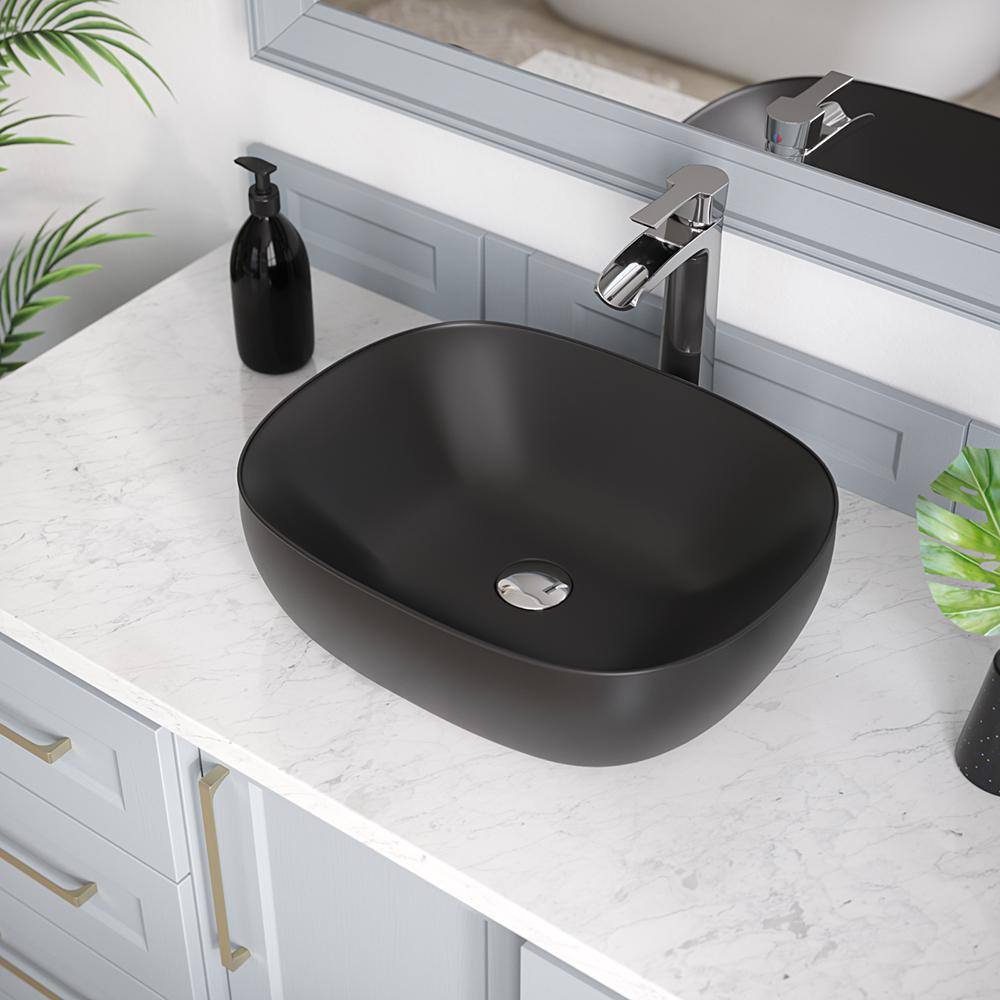 MR Direct Vessel Bathroom Sink in Matte Black with 731 Faucet and Pop ...