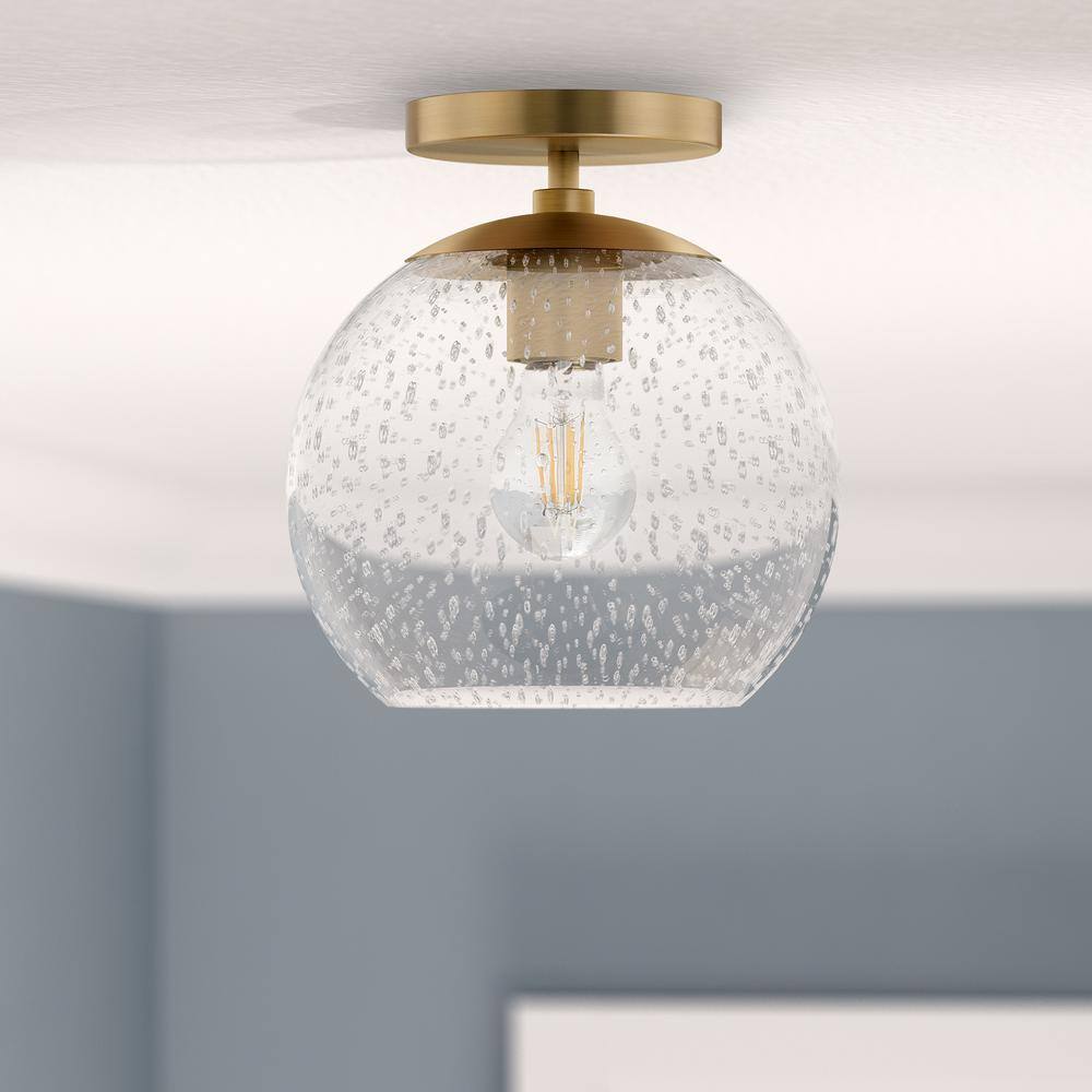 Bartlett Brass Globe 9'' Flush Mount Ceiling Light with Seeded Glass