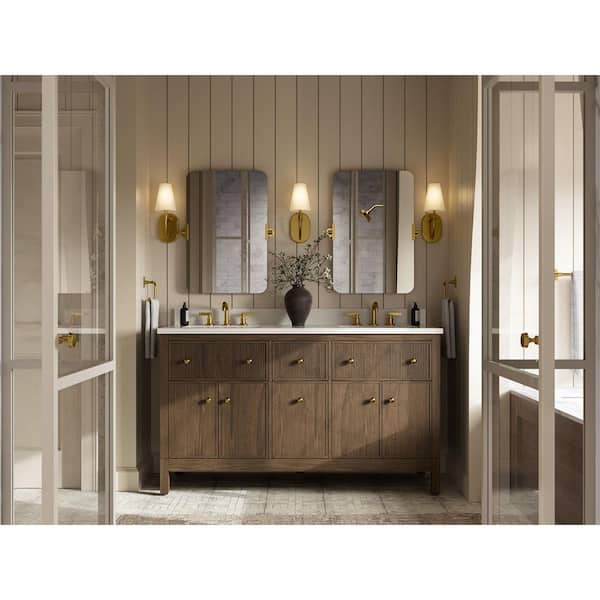 Malin by Studio McGee 72 in. Draper Oak Bath Vanity with Bianco Bella Quartz Top