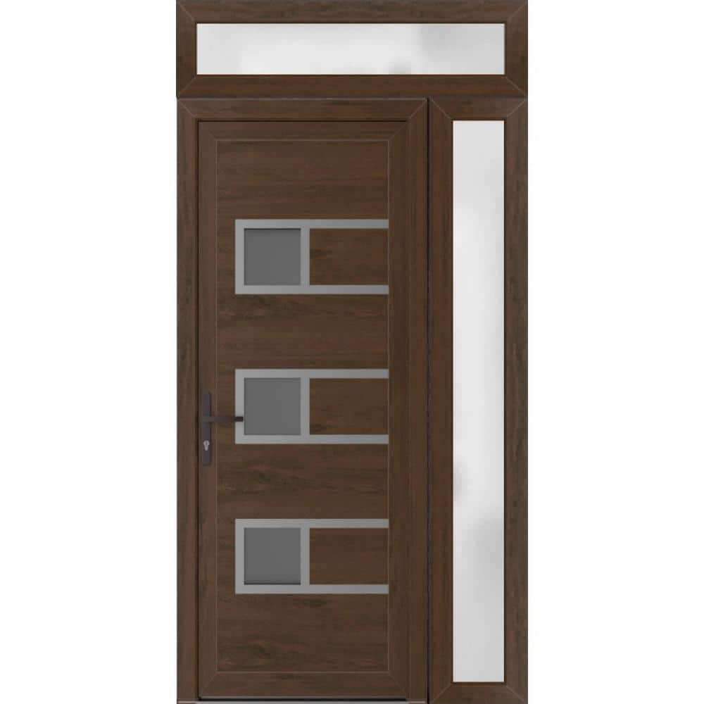 42 in. x 94 in. Right-hand/Inswing Mirrored Glass Walnut Steel Prehung Front Door with Hardware price history on PriceWatchPro