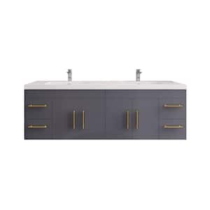 Elsa 70.88 in. W x 19.50 in. D x 22.05 in. H Bathroom Vanity in High Gloss Gray with White Acrylic Top