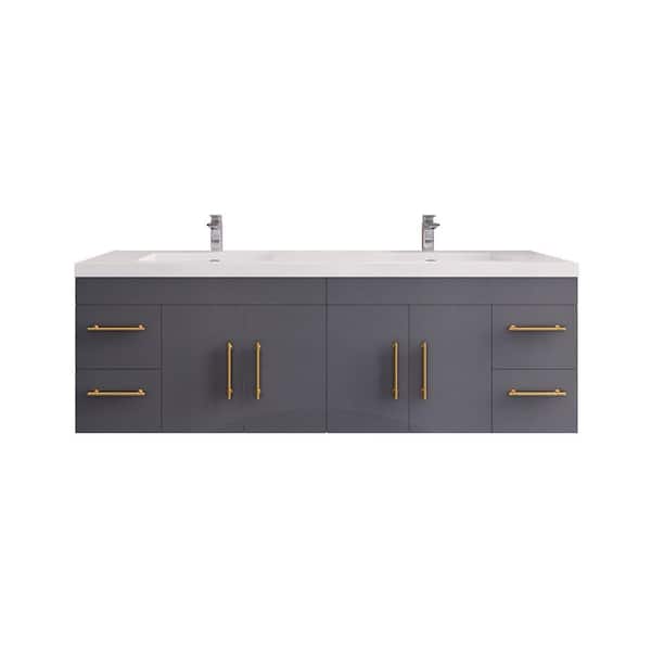 Moreno Bath Elsa 70.88 in. W x 19.50 in. D x 22.05 in. H Bathroom Vanity in High Gloss Gray with White Acrylic Top