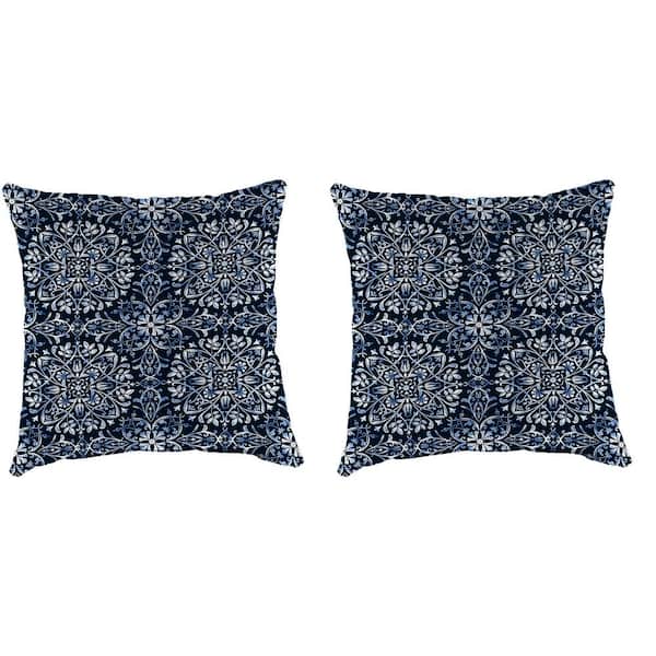 16 in. L x 16 in. W x 4 in. T Square Outdoor Throw Pillow in Dresden Midnight (2-Pack)
