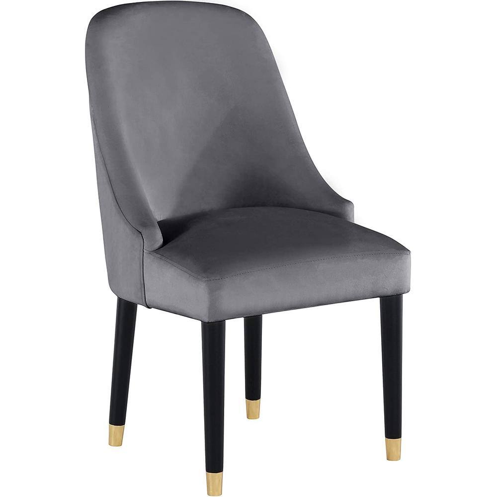 Gray Velvet Upholstered Armless Side Chair with Gold-Tipped Legs